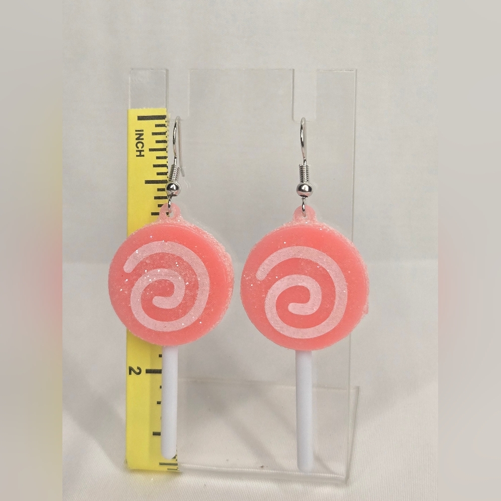 Whimsical Pink Swirl Lollipop Earrings